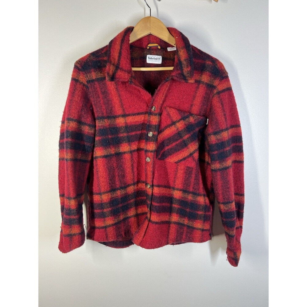 Timberland Fuzzy Flannel Medium Men’s Shirt Red Plaid Long Sleeve Button Down